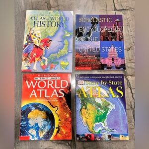 Set of Four Educational Atlases and Encyclopedias